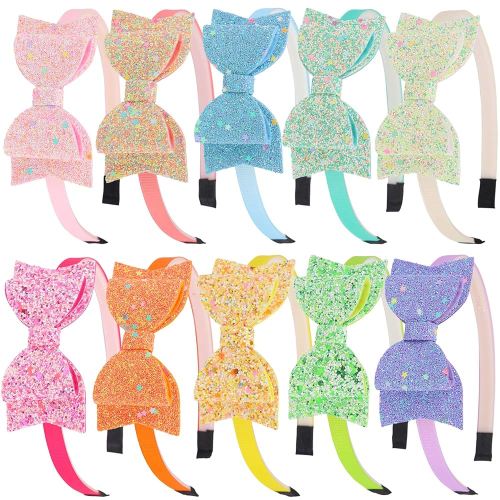 XIMA Bows Headbands For Girls,Kids Headbands 3.5 inch Sequin Glitter Hairband With Bow Little Girls Hair Bands,Pack of 10