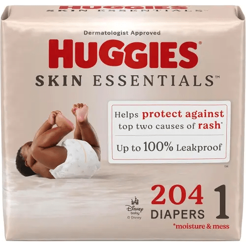 Huggies Size 1 Diapers, Skin Essentials Baby Diapers, Size 1 (8-14 lbs), 204 Count (3 Packs of 68), Packaging May Vary