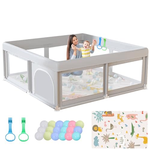 Hiaksedt Baby Playpen with Mat and Ocean Balls Small Playpen for Babies and Toddlers 50 x 50 inch Baby Fence Playards