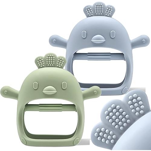 Baby Teething Toys by Komfy LilLove | Non-Toxic Infant Toys 0-6 6-12 Months | CPC Certified Teething Mitten | No Drop Teether for Baby Teething Relief | Baby teether toys | Teething Pacifier - 2 Pack