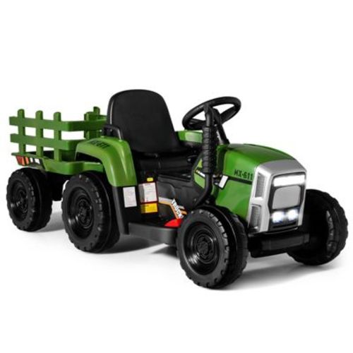 Costway 12V Kids Ride On Tractor with Trailer Ground Loader w/ RC & Lights Red\Pink\Green