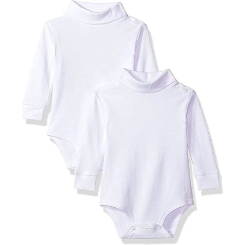 Spasilk Baby Boys' 2 Pack Turtleneck Long Sleeve Bodysuit - White - 6 Months
