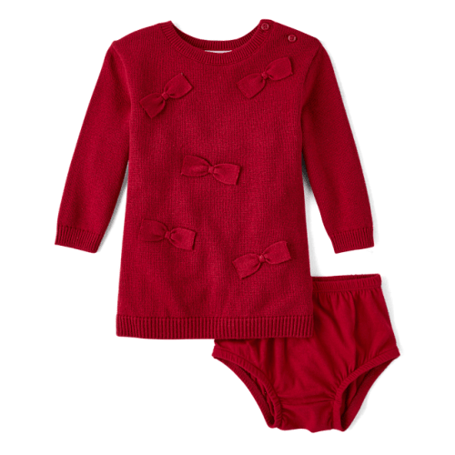 Baby Girls Bow Sweater Dress - Red