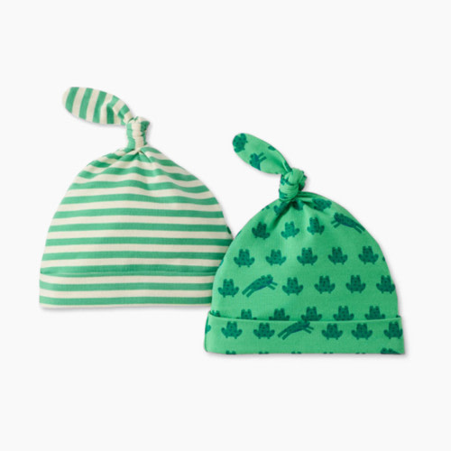 Hanna Andersson 2-Pack Baby Layette Top Knot Beanie in HannaSoft™ - Mini Ribbit, 0-3 M