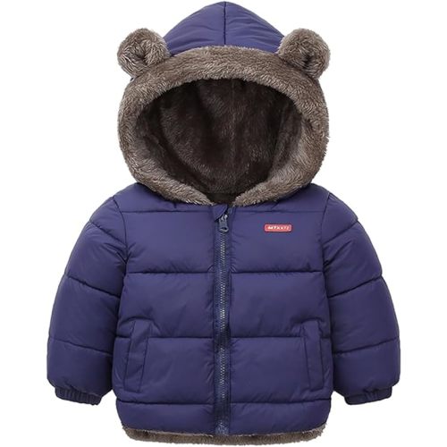 Infant Baby Winter Coat Bear Hooded Jacket Warm Fleece Snowsuit Windproof Outerwear for Toddler Boy Girl 9M-4T