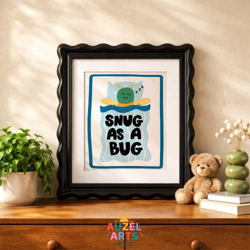 Snug As A Bug Art Print: Colorful Wall Decor for Nursery, Children’s Bedroom, or Playroom