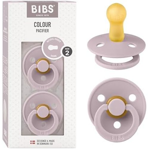 Bibs Colour Pacifier 2-Pack | BPA Free Soother, Round Nipple. Natural Rubber Latex,