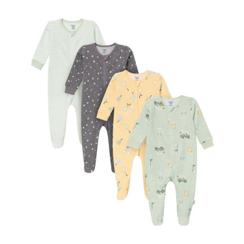 Gerber Baby Neutral Sleep N´ Play 2-Way Zipper Footed Pajamas, 4-Pack, Sizes, Newborn - 6/9 Months