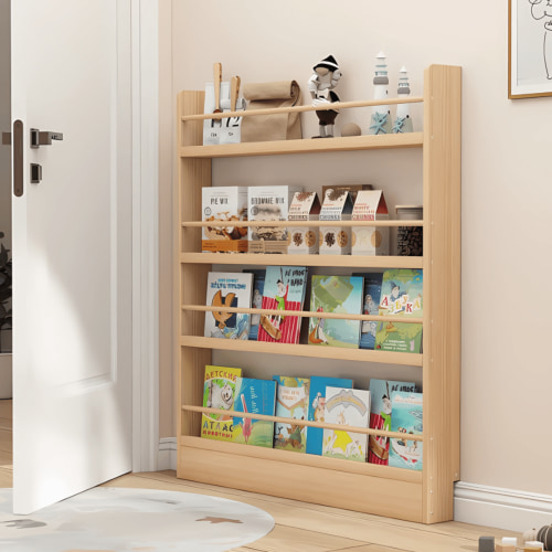 VGBYUJ Behind The Door Bookshelf, 4 Tier 47.4" Behind The Door Storage Organizer, Space-Saving Wall Mount Narrow Book Shelf, Solid Wood