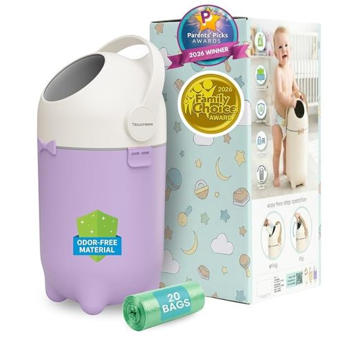 Award-Winning iTouchless Diaper Pail – Silver Ion Odor-Lock, Drop-Flip Lid – No Special Bags Needed – Airtight & Child-Safe – 20 Free Bags (Holds 300 Diapers) – Baby Registry Must-Have – Pastel Orchid
