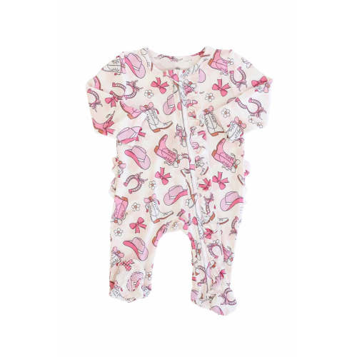 Rodeo Dreams Ruffle Zipper Footie in Pink | Caden Lane