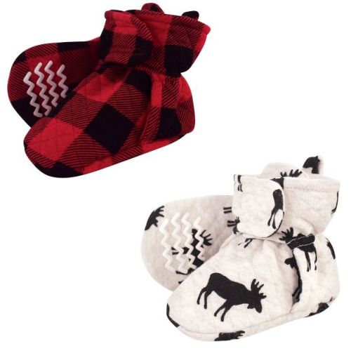 Hudson Baby Infant and Toddler Boy Quilted Booties 2pk, Moose, 0-6 Months