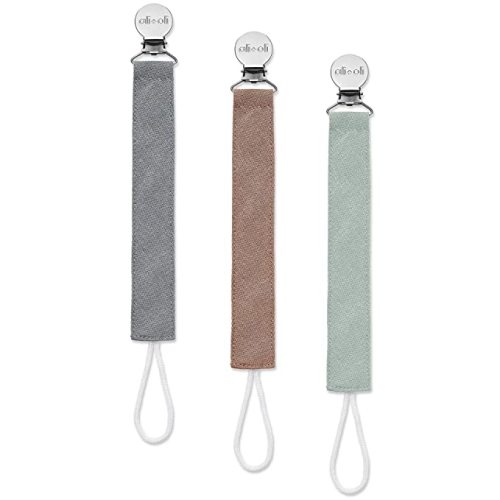 Ali+Oli Linen Strap Pacifier Clip (Forest) Set of 3 (10" x 1") Baby Pacifier Holder for Newborn Pacifiers & Teethers, Binky Clips, Silicone-Free Pacifier Clips