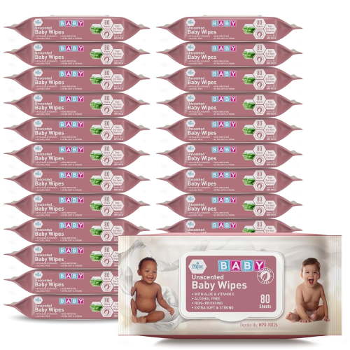 MED PRIDE Unscented Baby Wipes Alcohol Free Wet Wipes with Aloe Vera & Vitamin E, 24-Pack
