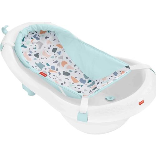 Fisher-Price Baby to Toddler Bath 4-in-1 Sling ‘n Seat Tub with Removable Infant Support and 2 Toys, Pacific Pebble