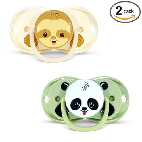 RaZbaby Keep-It-Kleen Baby Pacifier 2-Pack Closes When Dropped - 0-36 Months - BPA-Free Silicone Orthodontic Nipple, Ideal for Travel, Nipple Stays Clean - Panda/Sloth Design
