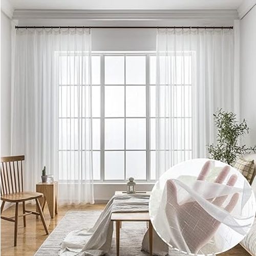 Off White Sheer Curtains 78 Inches Long 2 Panels, Thin Textured Linen Look Drapes for Living Room, Rustic Ivory See Through Window Decor, DIY Pinch Pleat Sliding Glass Door Curtain