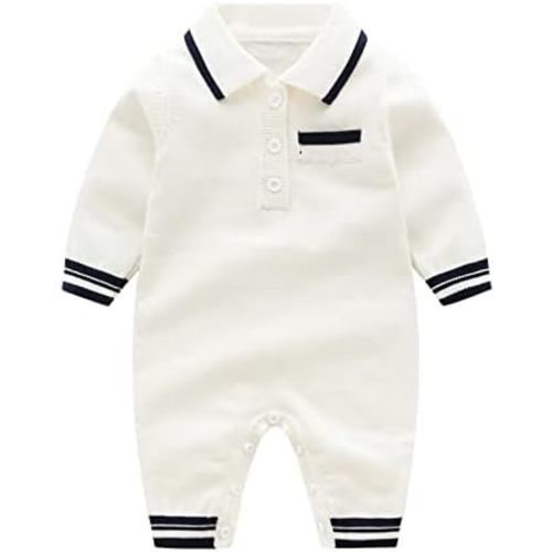 Newborn Baby Boy Knit Polo Romper Jumpsuit Solid Button Long Sleeve Collared Bodysuit Fall Winter Outfit