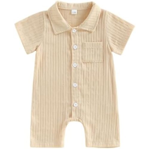 Merqwadd Baby Boy Romper with Collar Summer Button Down Cotton Jumpsuit Newborn One Piece Outfit