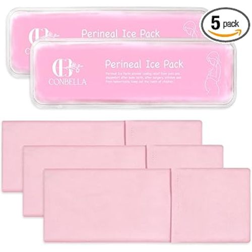 Perineal Ice Packs for Postpartum Recovery, Reusable Hot & Cold Postpartum Ice Packs, 2 Gel Ice Packs & 3 Washable Soft Covers for Hemorrhoid & C-Section Relief, New Mom Gift(Pink)