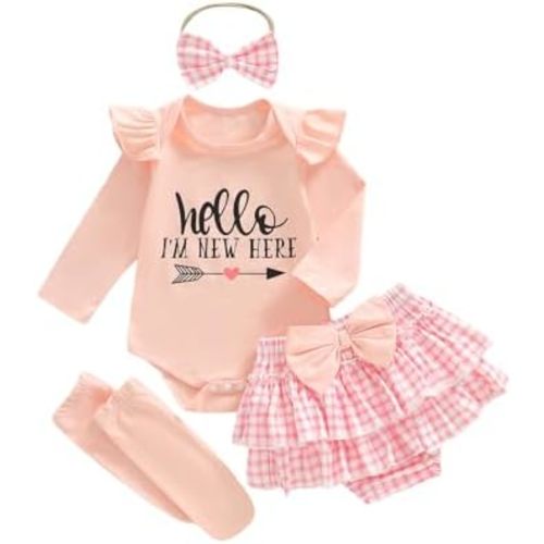 Sprifallbaby Newborn Baby Girl Clothes Hello I'm New Here Romper Ruffle Shorts Tutu Skirt Set Cute Infant Coming Home Outfits