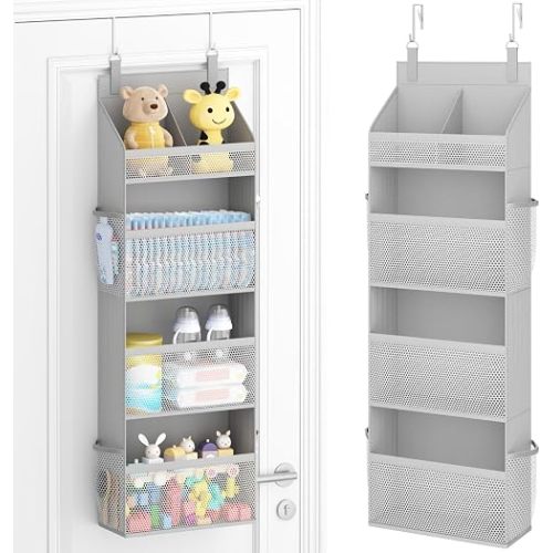 Lifewit 4 Tier Over the Door Organizer, Baby Diaper Hanger, Light Gray