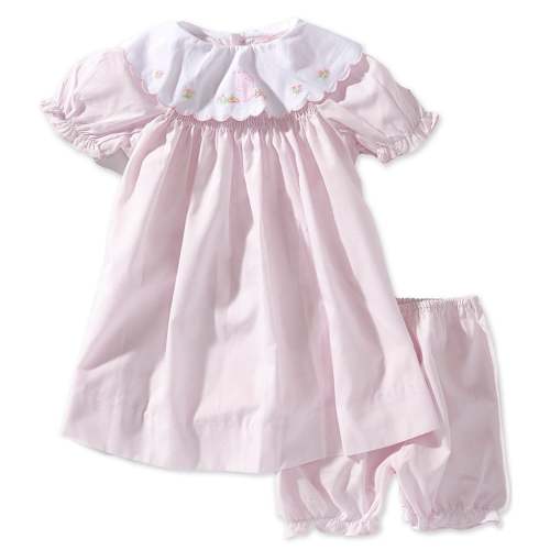 Petit Ami Baby Girls Short Sleeve Smocked Shadow Stitch Easter Bunny Dress and Bloomers Set
