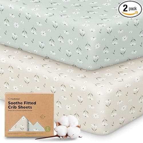 KeaBabies 2-Pack Organic Crib Sheets for Boys, Girls - 52x28 Fitted Crib Mattress Sheet Neutral, Breathable Jersey Cotton Cover for Baby Bed, Toddler Mattress, Soft & Cute Prints (Daisies)