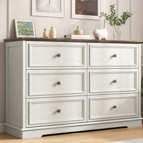 IDEALSOUL White Dresser 6 Drawer Dresser for bedroom, Wood Storage Cabinet for Living Room