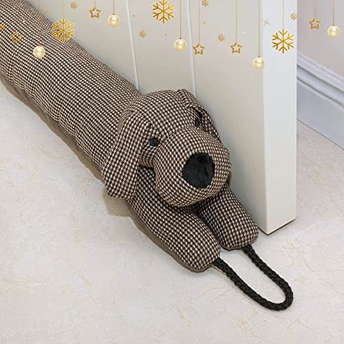 Marwood Under Door Draft Stopper Decorative Wind Stopper 36 inch for Door & Window, Weighted Animal Air Draft Stopper for Bottom of Door with Hanging Loops - Brown Dog