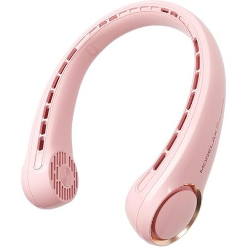 Morelax Neck Fan, USB Rechargeable Personal Fan, 3 Speeds Adjustable, Large air outlet Powerful Strong Wind, Adjustable, 360° Cooling, Super Quiet, No Blade Design, No Hair Twisting, Small (Pink)