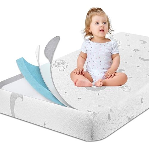 Crib Mattress 52"x27.5"–Dual Sided Breathable Memory Foam Toddler Mattress with Removable Washable Cover & Non-Slip Bottom for Baby Crib & Toddler Bed–Quiet, No Odor