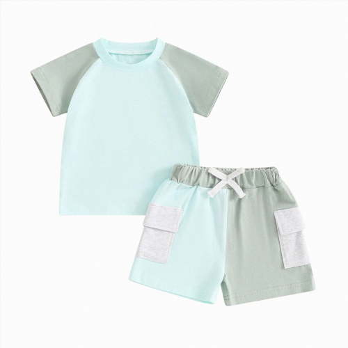 Ramiter Toddler Baby Boy Summer Outfit Short Sleeve Letter Print T Shirt Top and Casual Shorts Set Cute Clothes 3 6 12 18 Months 2T Clothes Children's Gift(Light Green,6-12 Months)