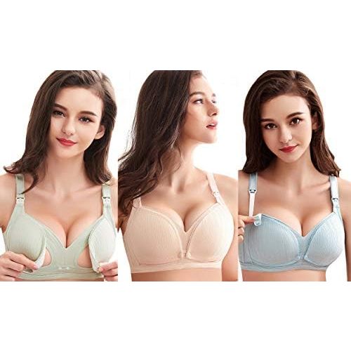 Cherish 3 Pack Nursing Bras, Cotton Maternity Bra for Breastfeeding Pregnancy Lightly Padded Bralette