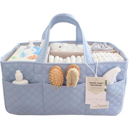 Lily Miles Baby Diaper Caddy Organizer, Quilted Nursery Storage Organizer for Newborn Essentials and Diaper Changing Station, Gift for Baby Shower and Registry Must-Have (Baby Breeze)