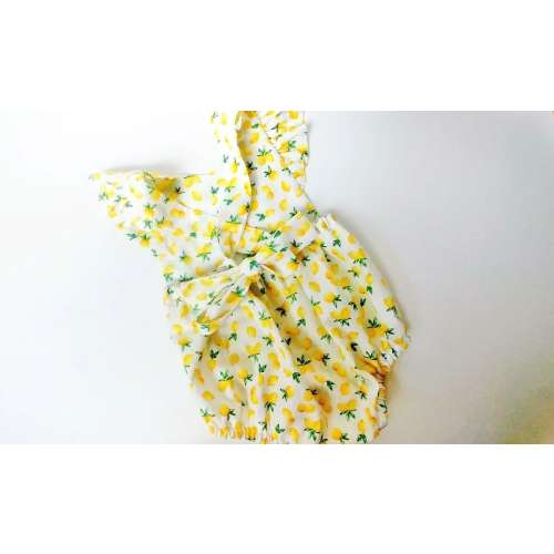 Lemon Baby Romper, Baby Girl Summer Outfit, Lemonade Stand Birthday, Infant Girl Romper, Baby Sunsuit, Fruit Birthday, Summer Clothes