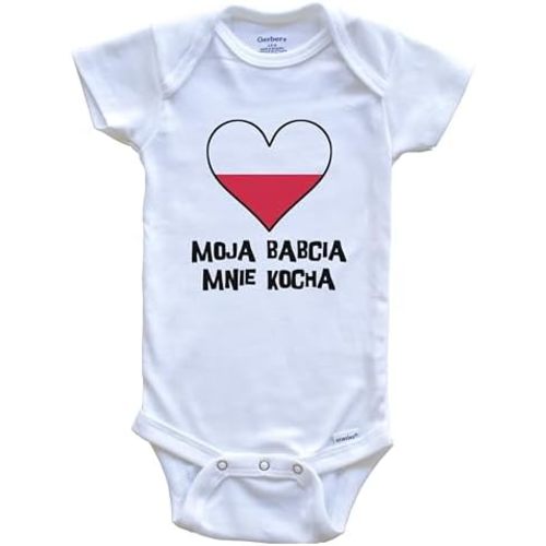 My Grandma Loves Me Polish Language Poland Flag Heart One Piece Baby Bodysuit - Moja Babcia mnie kocha