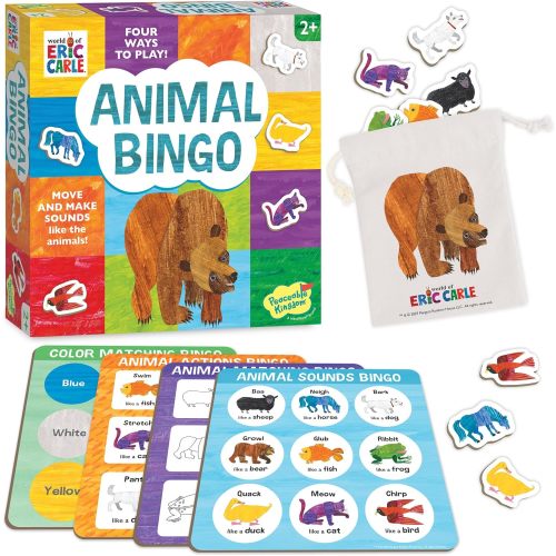 World of Eric Carle: Animal Bingo Game – Wooden Toddler Bingo Set Featuring Brown Bear – Learn Animal Sounds, Movements, Colors & Matching – Preschool Game for Ages 2+