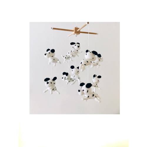 10 Dalmatian puppies baby mobile, 10 Dalmatian baby mobile, puppy mobile nursery, playing puppies with balls and heart, cute gift for baby