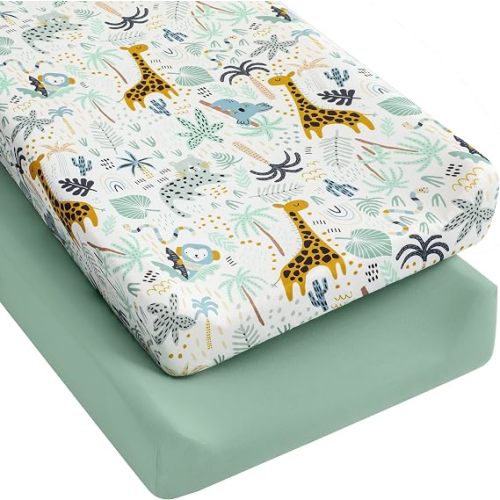 Yoofoss 2-Pack Diaper Changing Pad Cover for Boy Girl 32x16 (Green+Giraffe)