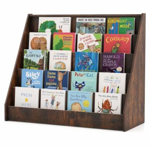 Kids Bookshelf 5-Tier Front-Facing Book Display Shelf with Deep Compartments, Rustic Brown, Ages 3+