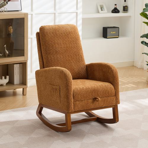 Mid-Century Modern Nursery Rocking Armchair Glider Rocker With Retractable Footrest For Living Room
