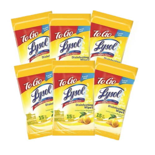 Lysol Disinfecting Wipes - Lemon & Lime Blossom To-Go Flatpack 15 Count, 6 Packs