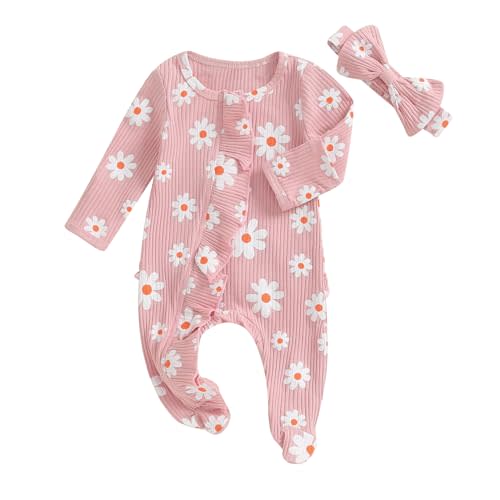 Ayalinggo Newborn Baby Girl Fall Winter Outfits Clothes Knit Jumpsuit Ruffle Romper Newborn Coming Home Outfit for Baby Girl
