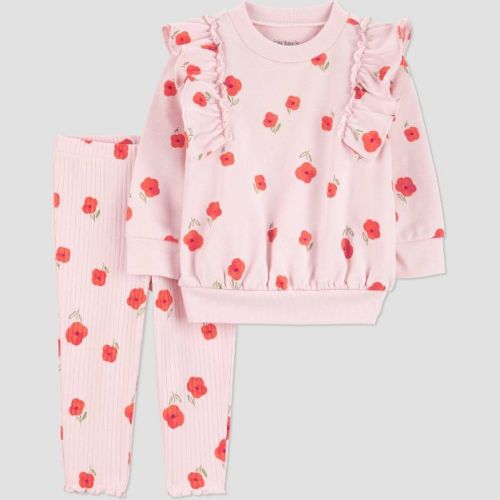 Carter's Just One You® Baby Girls' 2pc Long Sleeve Floral Ruffle Sweatshirt and Leggings Set - Pink Newborn