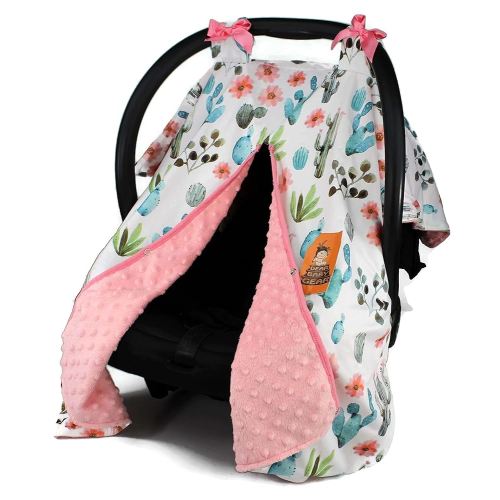Dear Baby Gear Carseat Canopy with Snap Opening for Girls - Infant Canopies - Nursing Covers - 37" x 29" (Watercolor Cactus Floral, Coral)