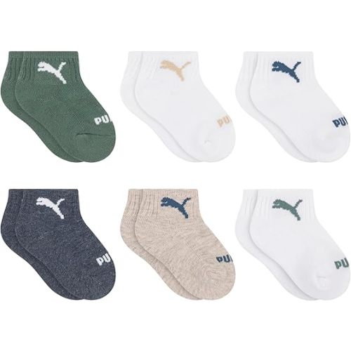 PUMA Unisex Baby 6-pack Infant Anklet Socks, Extra Cushion & Comfort-toe