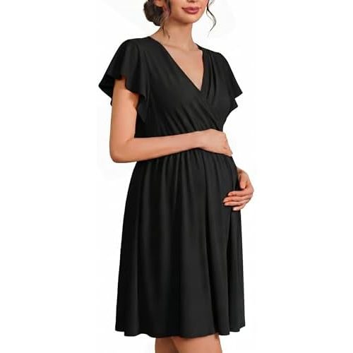 Ekouaer Cotton Labor and Delivery Gown for Hospital 3 in 1 Nursing Nightgown for Breastfeeding Short Sleeve Maternity Dress