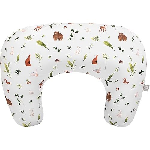 Boppy Nursing Pillow - Ergonomic Bottle & Breastfeeding Pillow with High, Firm, Large Area, Water-Repellent Cushion with Washable Cover; Baby Safety Alliance Verified - Neutral Plants and Animals