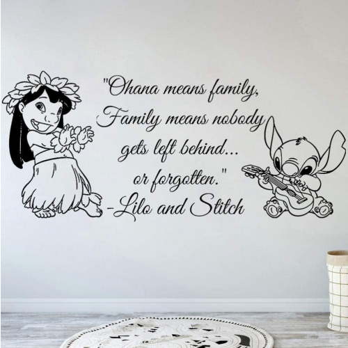 QTH Wall Stickers Art Decor Decals Ohana Family Quote Nursery Inspired Wall Decal Lilo Stitch Ohana Means Family Vinyl Stickers 56X28Cm